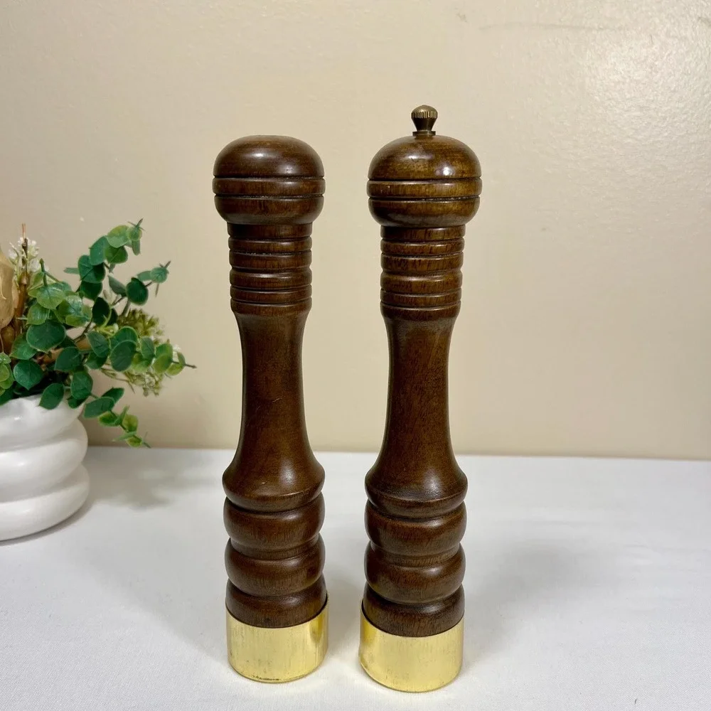Vintage MCM Dark Brown Wood Salt and Peppers Shakers | Set of 2